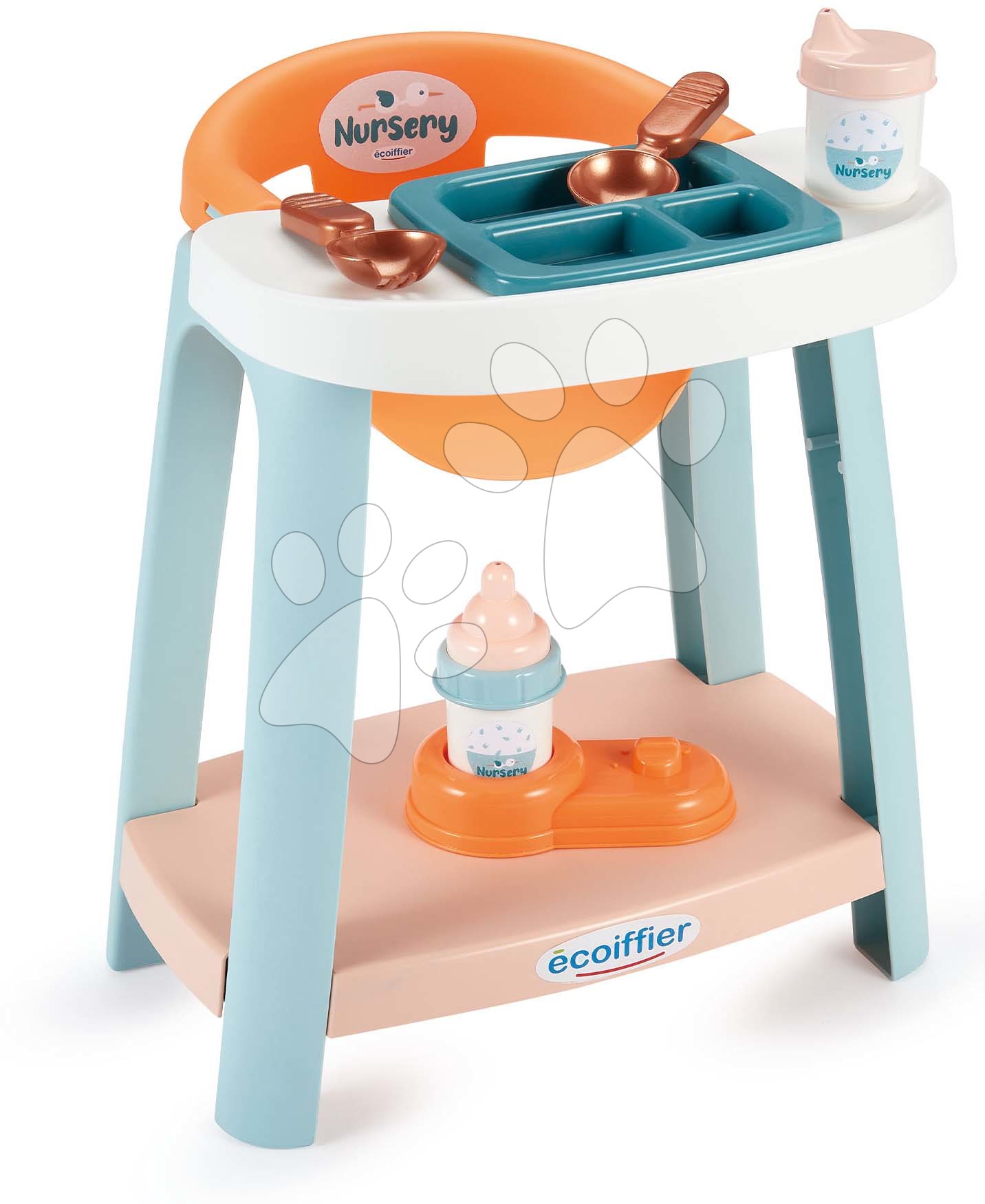 Etetőszék Baby High Chair Vert Azur Écoiffier kiegészítőkkel 30 cm játékbaba részére 18 hó-tól