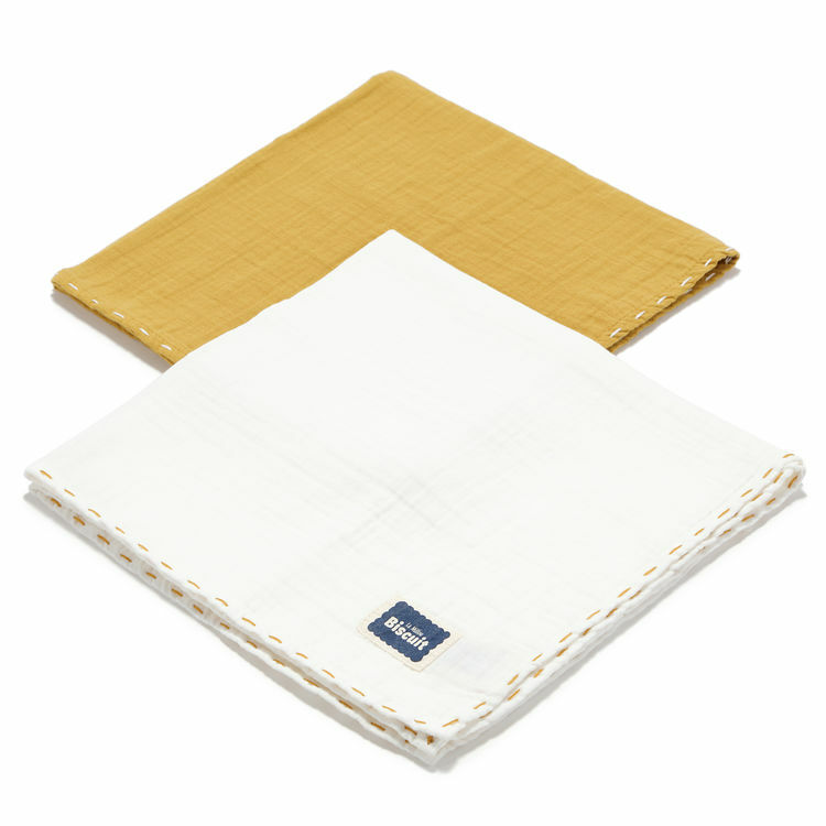 Biscuit 2 darabos textil pelenka muszlin anyagból - Mustársárga/Fehér