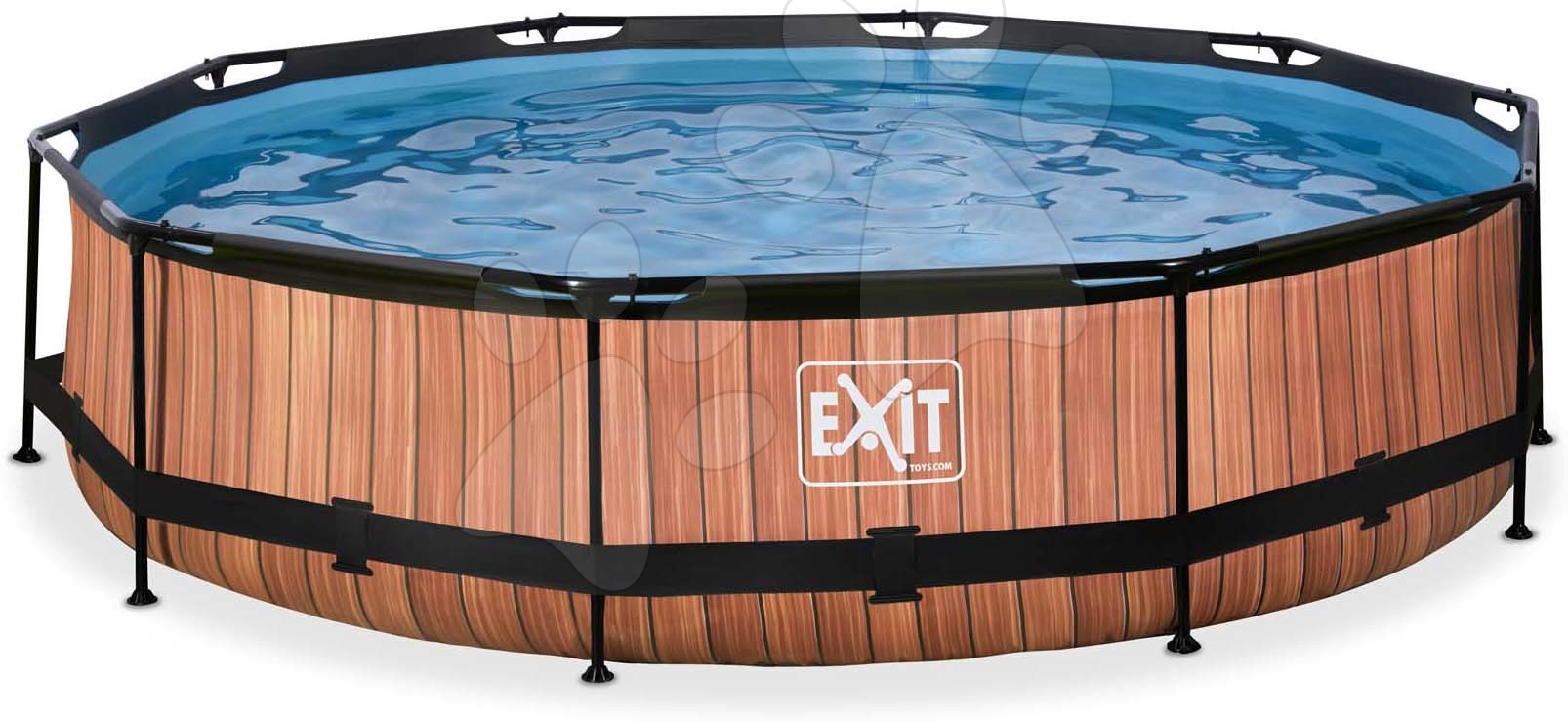 Medence szűrős szivattyúval Wood pool Exit Toys kerek acél medencekeret 360*76 cm barna 6 évtől