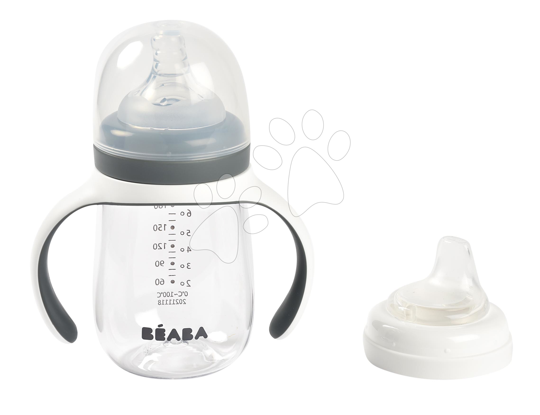 Tanuló ivó palack Bidon 2in1 Training Bottle Beaba Mineral Grey 210 ml szürke 4 hó-tól BE913532