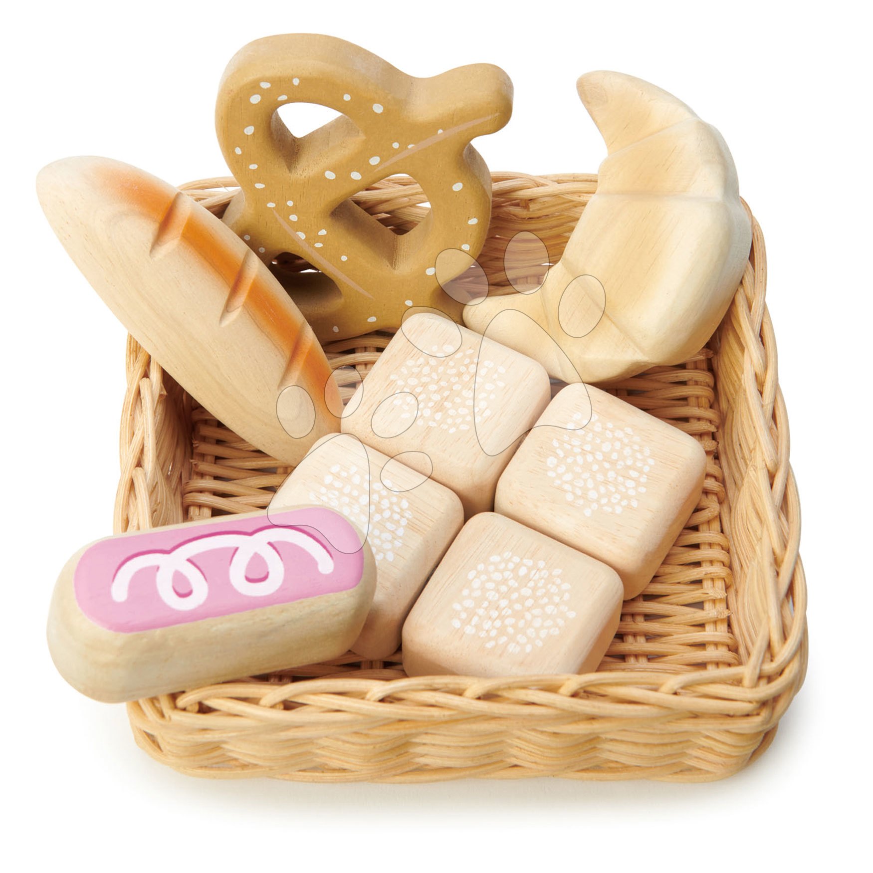 Fa kosár pékáruval Bread Basket Tender Leaf Toys kenyér és kiflik